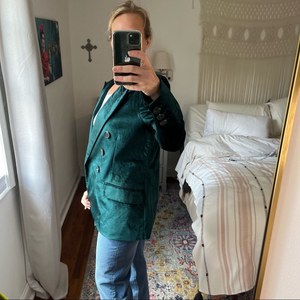 Free People Ashby Double Breasted Velvet Blazer Green Size Medium - Picture 4 of 10